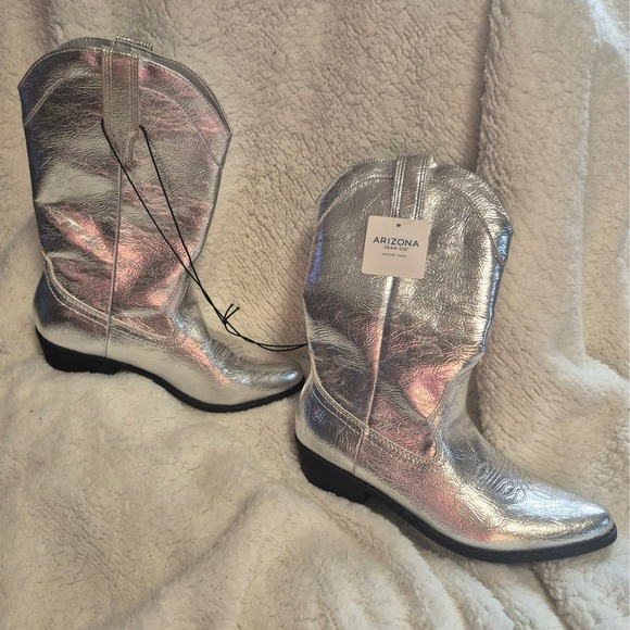 Arizona Jean Company Shoes - Arizona Women Silver Metallic Cowboy Boots Western Mid Calf Pointed Toe